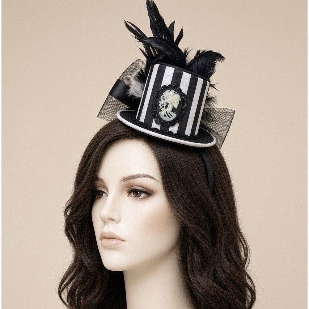 Black And Bone Deluxe Fashion Headband Queen Skull Halloween Costume Hat
